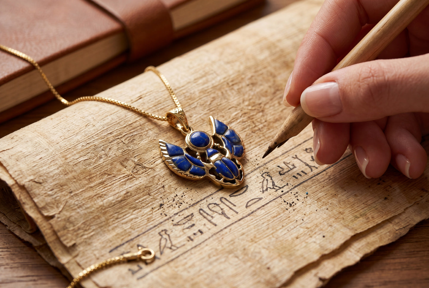 Gold Scarab Lapis Lazuli Pendant Necklace, Egyptian Revival Jewelry, Ancient Egypt Talisman, Protection Charm, Handmade Gift, Sacred Symbol