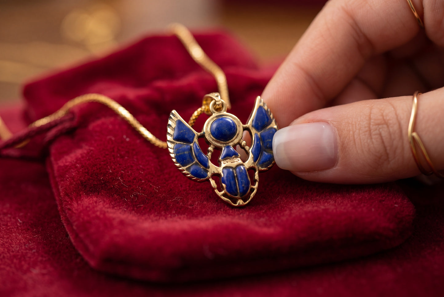 Gold Scarab Lapis Lazuli Pendant Necklace, Egyptian Revival Jewelry, Ancient Egypt Talisman, Protection Charm, Handmade Gift, Sacred Symbol