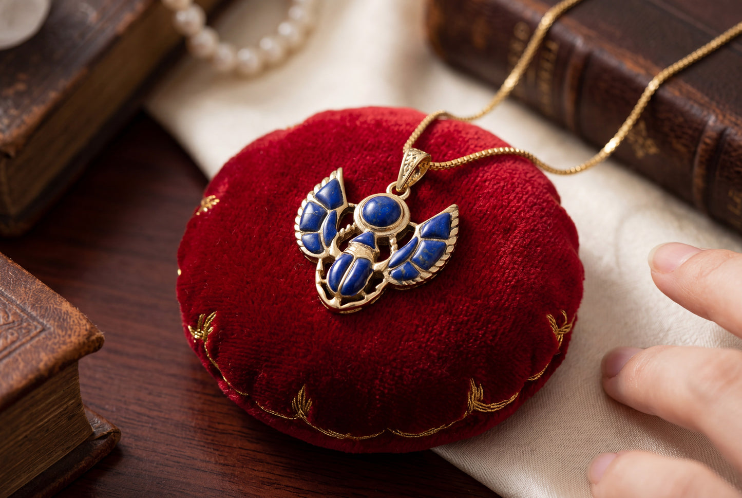 Gold Scarab Lapis Lazuli Pendant Necklace, Egyptian Revival Jewelry, Ancient Egypt Talisman, Protection Charm, Handmade Gift, Sacred Symbol