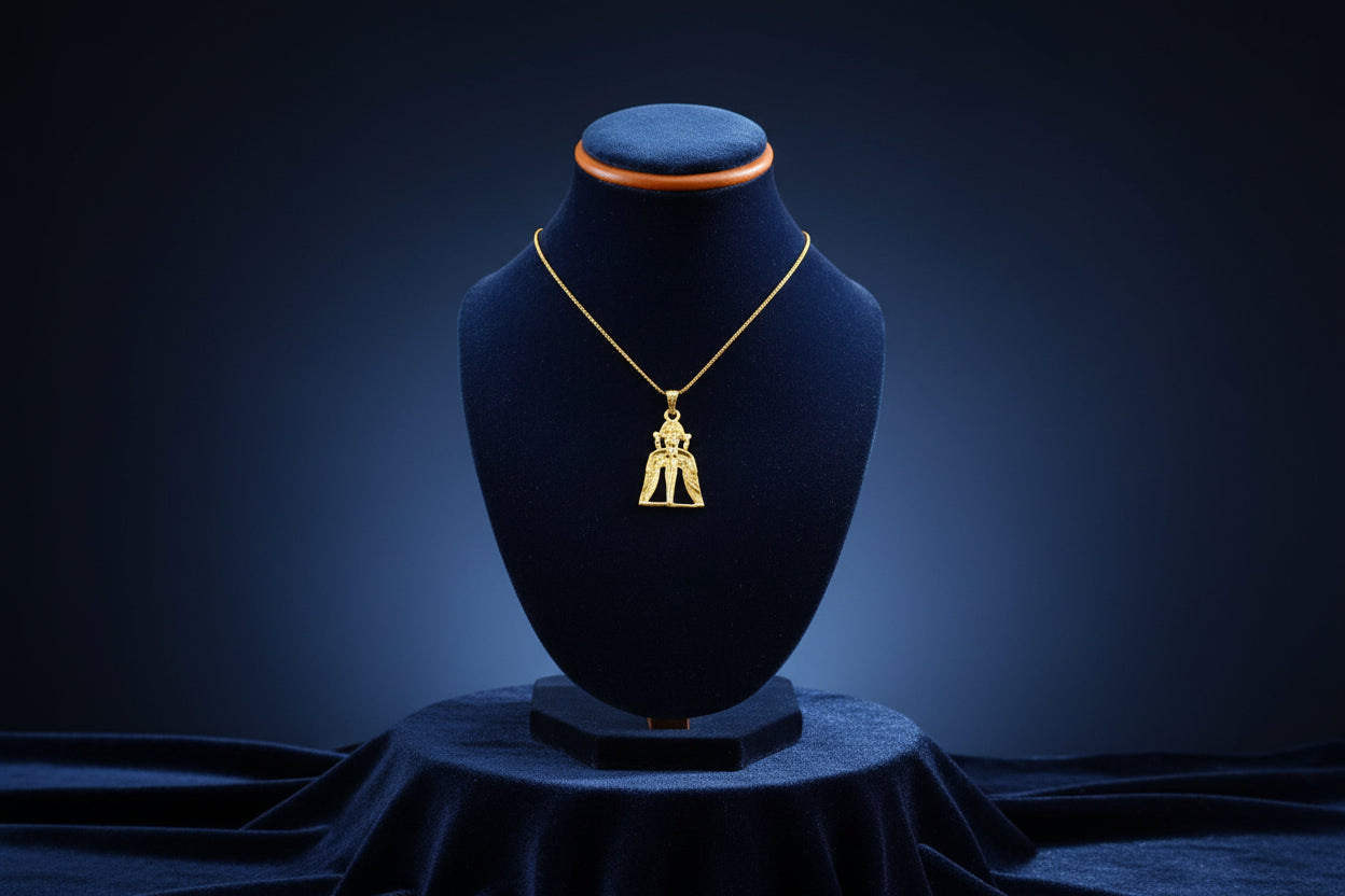 Gold Winged Sekhmet Pendant, Egyptian Revival Necklace, Divine Talisman
