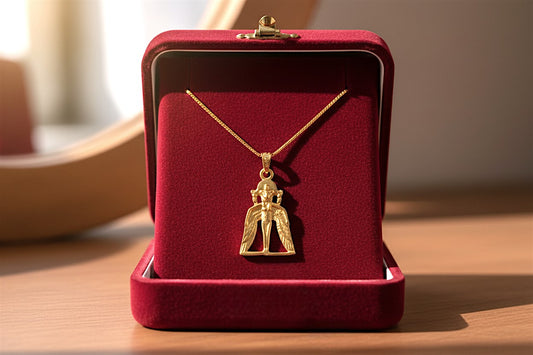 Gold Winged Sekhmet Pendant, Egyptian Revival Necklace, Divine Talisman