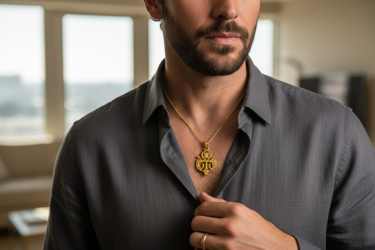 Gold Wadjet Scarab Lotus Necklace, Egyptian Protection Talisman, Eye of Horus Amulet