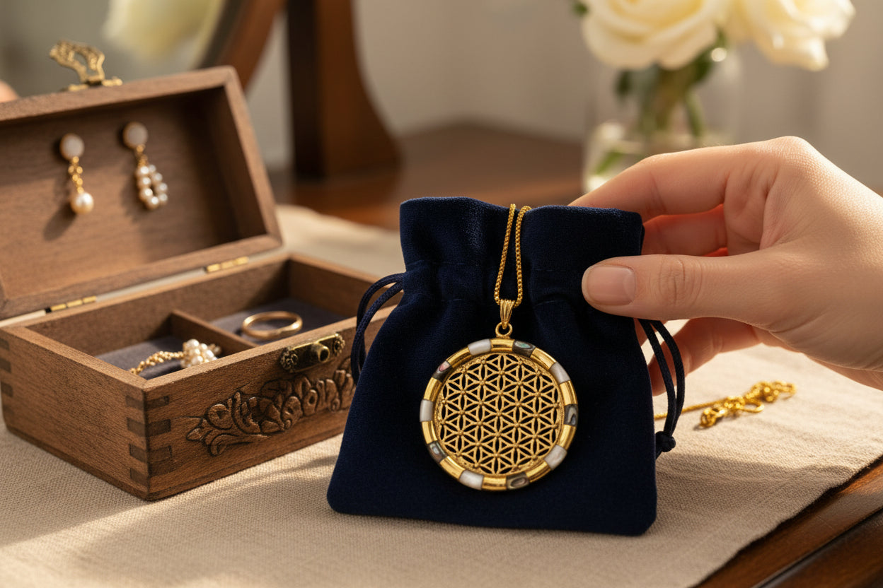 Gold Flower of Life Pendant, Large Egyptian Talisman Necklace