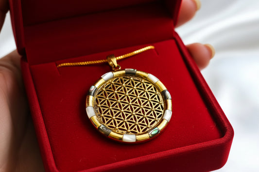 Gold Flower of Life Pendant, Large Egyptian Talisman Necklace