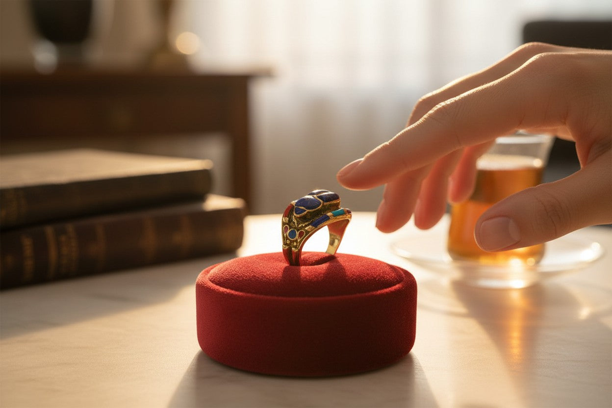 Gold Lapis Lazuli Scarab Ring, Ancient Egyptian Revival Jewelry
