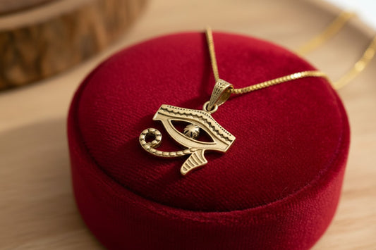 Gold Eye of Horus Pendant, Egyptian Revival Talisman Jewelry