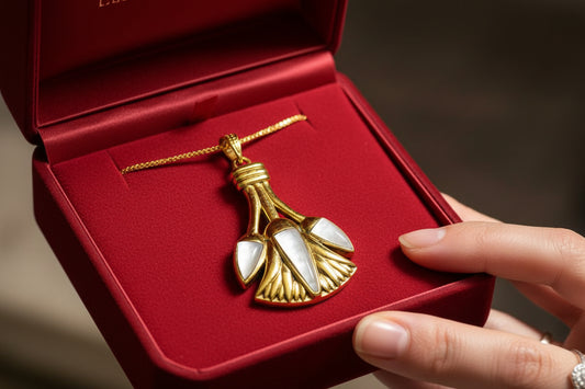 Gold Lotus Flower Necklace, Egyptian Mother of Pearl Pendant