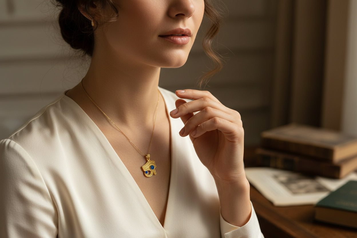 Gold Eye of Horus Opal Pendant, Handmade Egyptian Protection Necklace