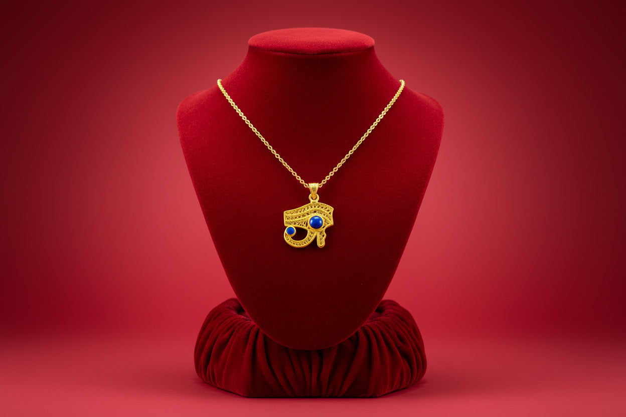 Gold Eye of Horus Opal Pendant, Handmade Egyptian Protection Necklace