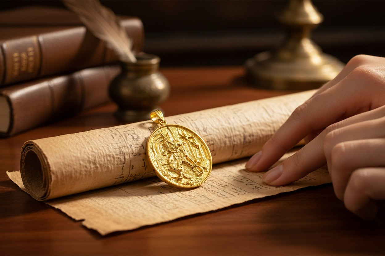 Gold Anubis Pendant Necklace, Egyptian Revival Jewelry