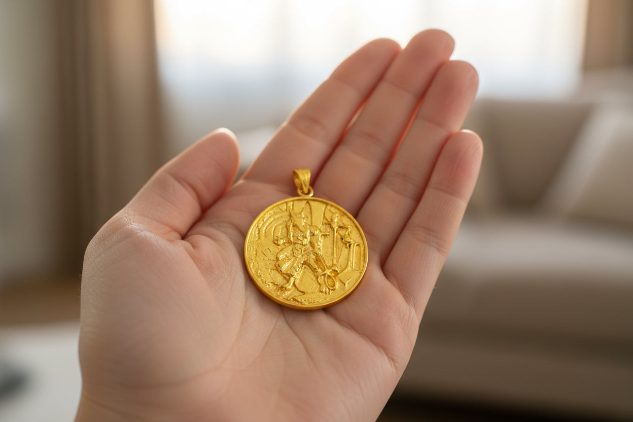 Gold Anubis Pendant Necklace, Egyptian Revival Jewelry