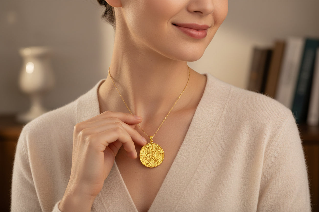 Gold Anubis Pendant Necklace, Egyptian Revival Jewelry
