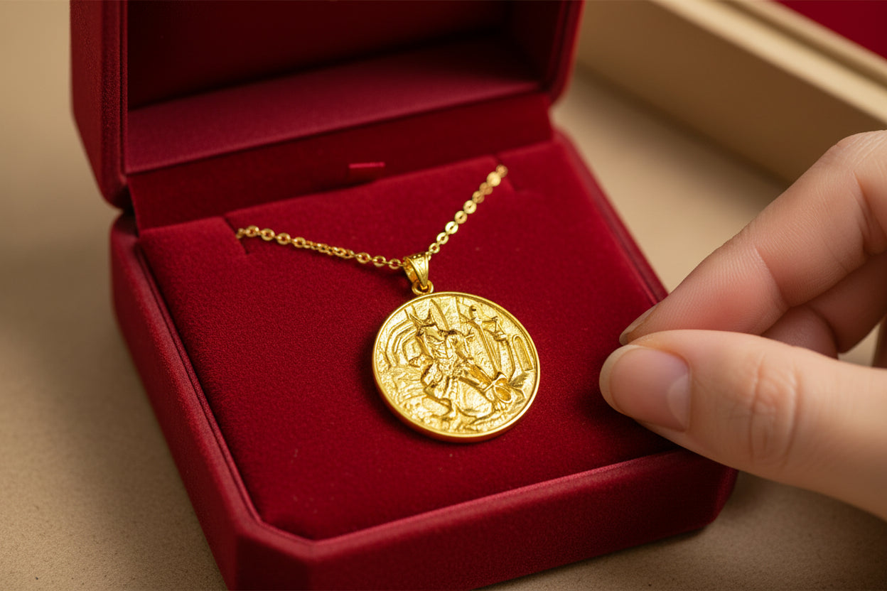 Gold Anubis Pendant Necklace, Egyptian Revival Jewelry