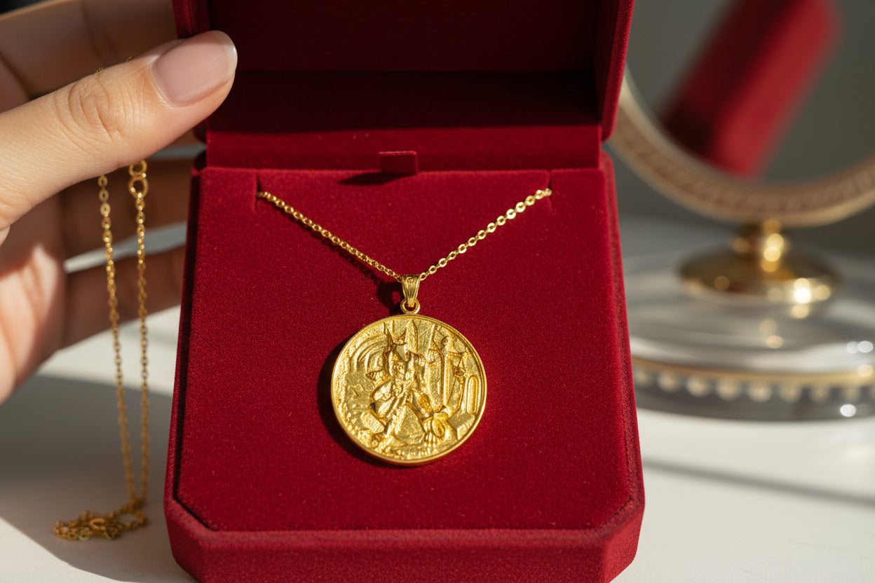 Gold Anubis Pendant Necklace, Egyptian Revival Jewelry