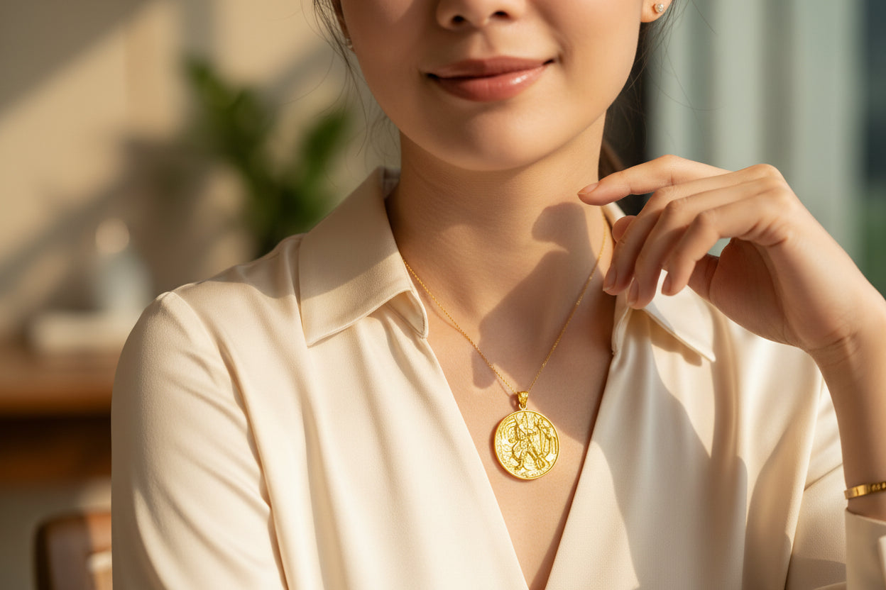 Gold Anubis Pendant Necklace, Egyptian Revival Jewelry