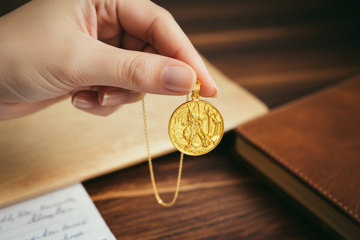 Gold Anubis Pendant Necklace, Egyptian Revival Jewelry