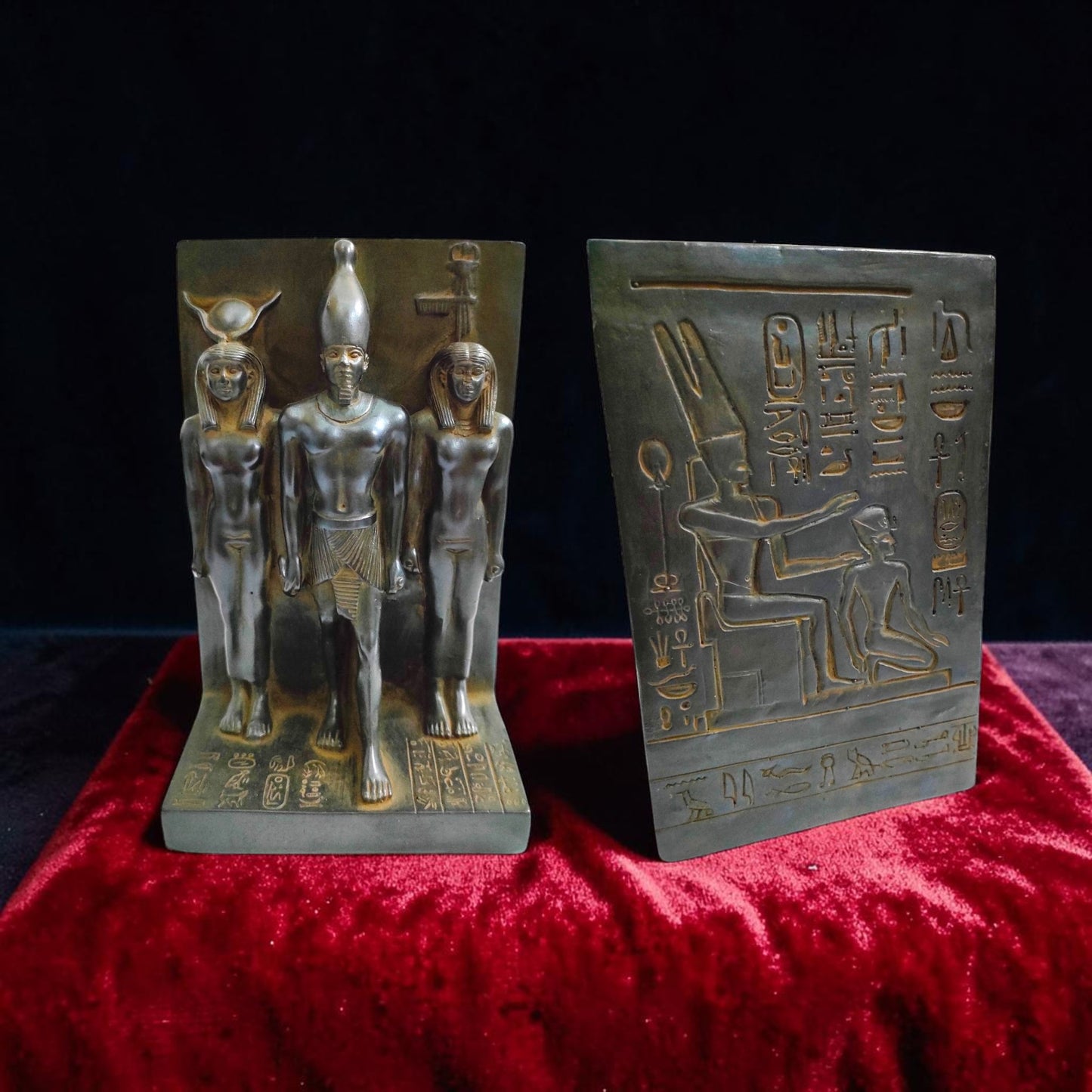 Handmade Basalt Menkaure Triad Statue, King Menkaure Hathor & Queen Sculpture, Ancient Egyptian Decor, Museum Replica Gift