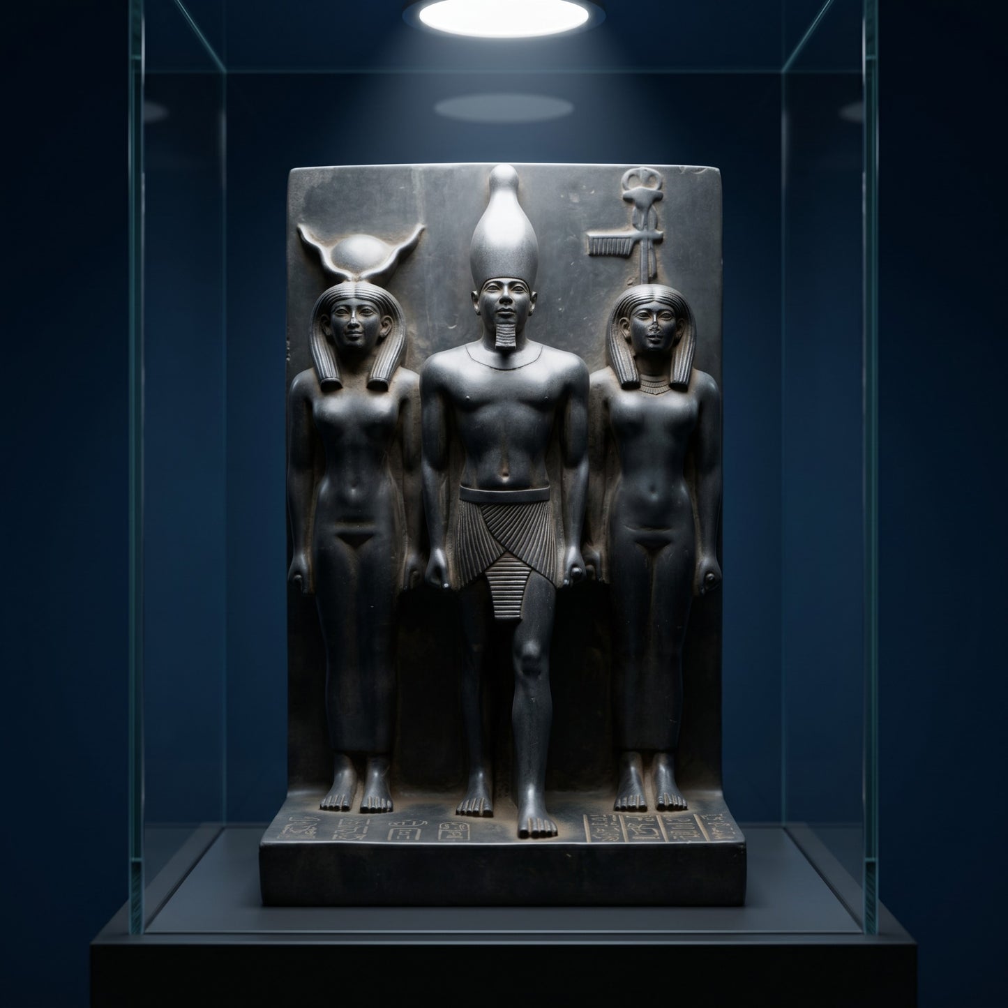 Handmade Basalt Menkaure Triad Statue, King Menkaure Hathor & Queen Sculpture, Ancient Egyptian Decor, Museum Replica Gift
