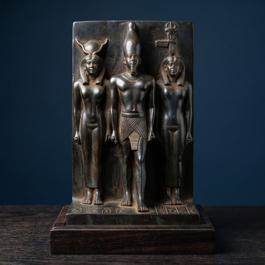 Handmade Basalt Menkaure Triad Statue, King Menkaure Hathor & Queen Sculpture, Ancient Egyptian Decor, Museum Replica Gift