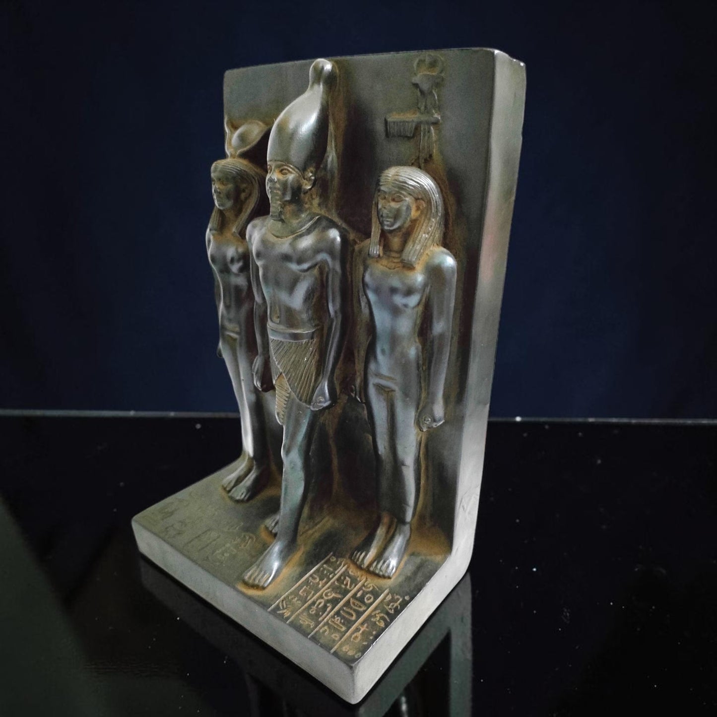 Handmade Basalt Menkaure Triad Statue, King Menkaure Hathor & Queen Sculpture, Ancient Egyptian Decor, Museum Replica Gift