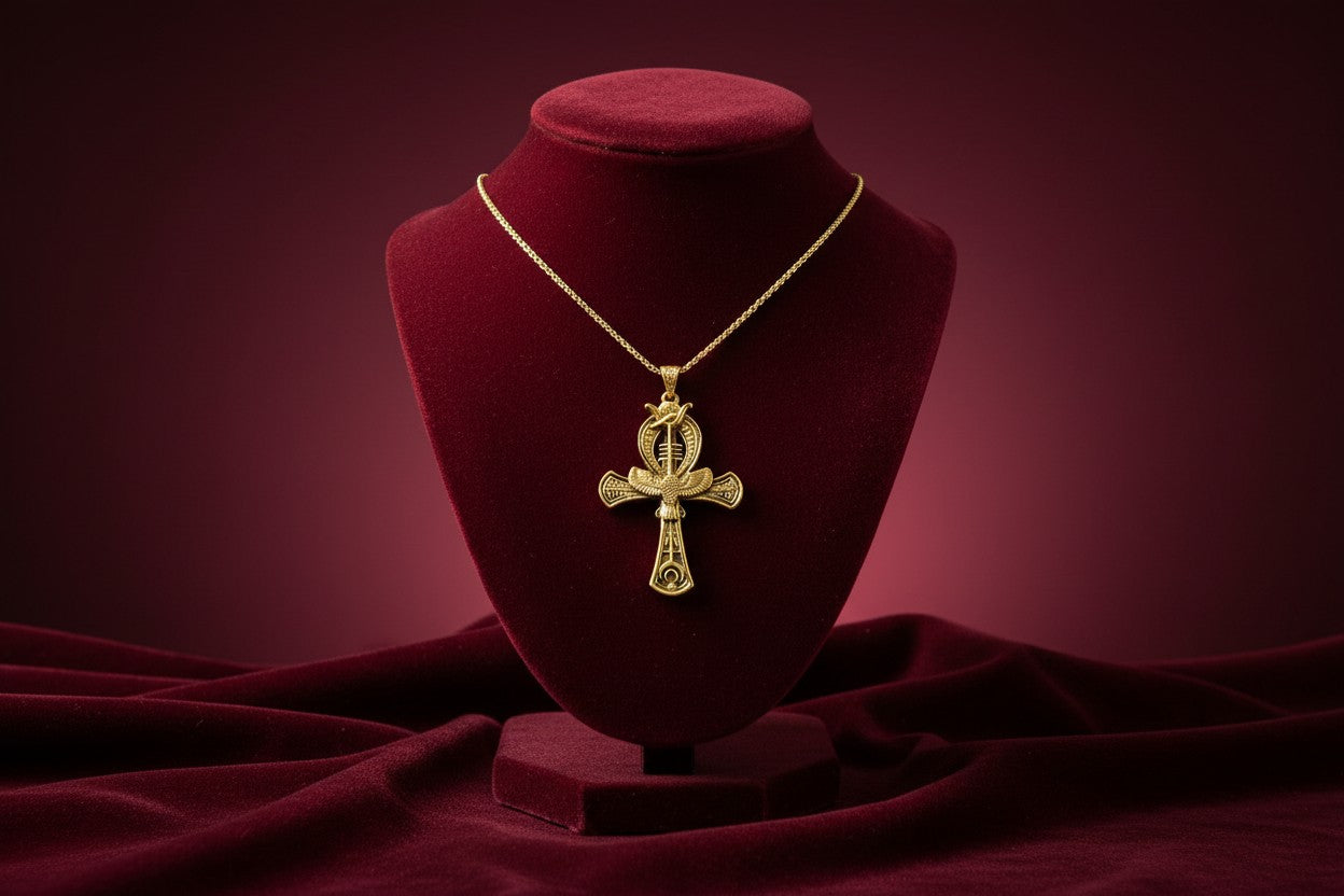 Gold Ankh Pendant, Egyptian Talisman Necklace
