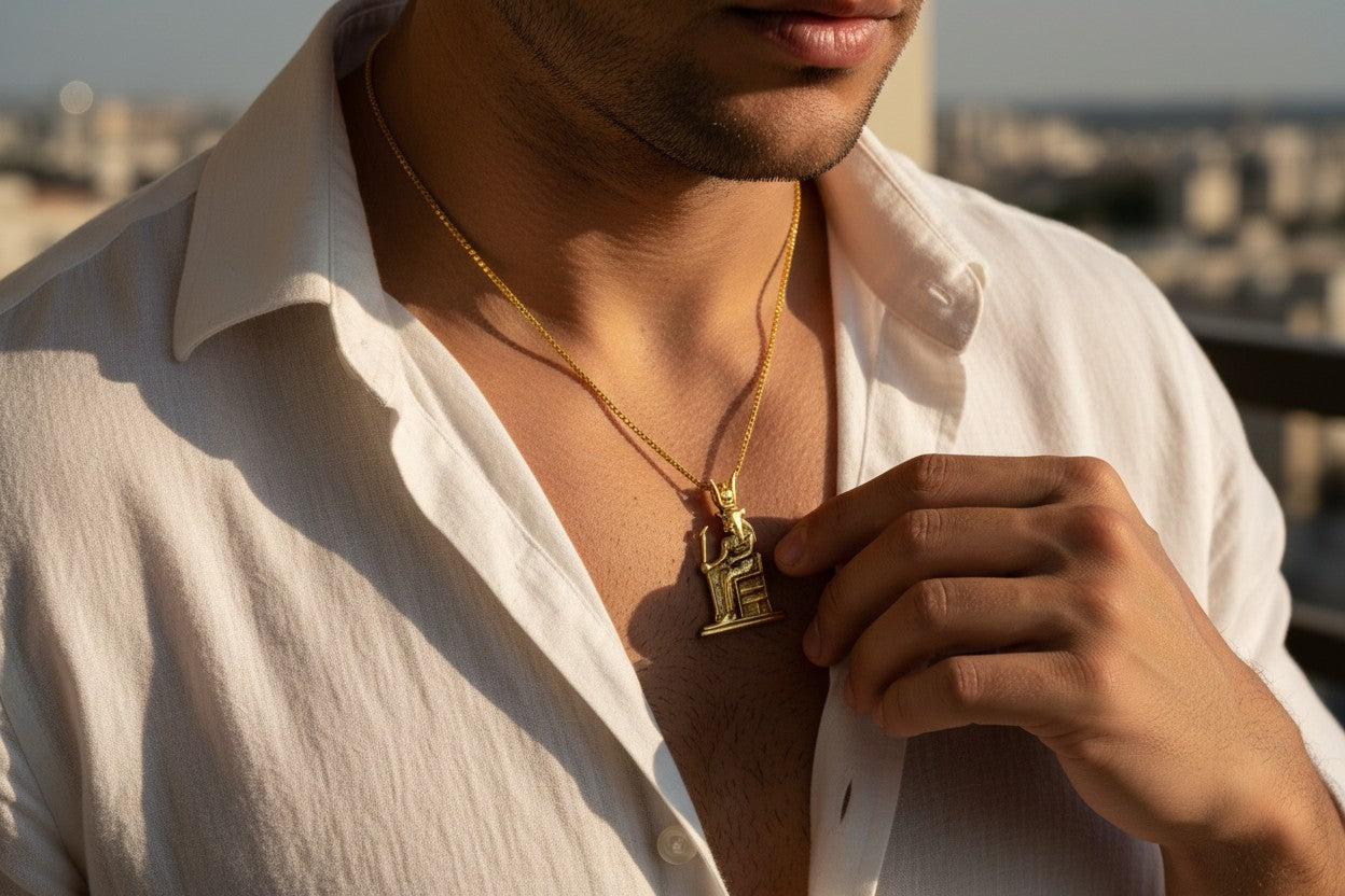 Gold Hathor Necklace, Ancient Egyptian Cow Goddess Pendant, Sacred Feminine Amulet