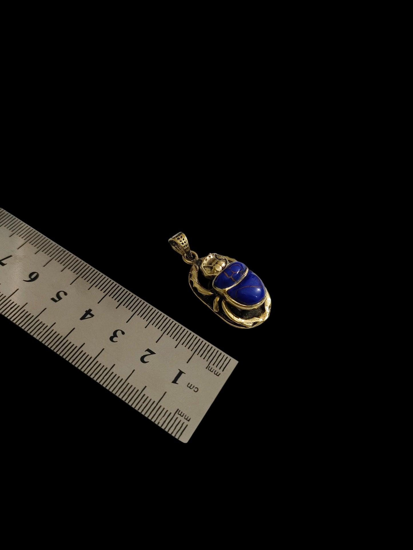 Gold Egyptian Scarab Lapis Lazuli Necklace, Handmade Talisman Divine Pendant