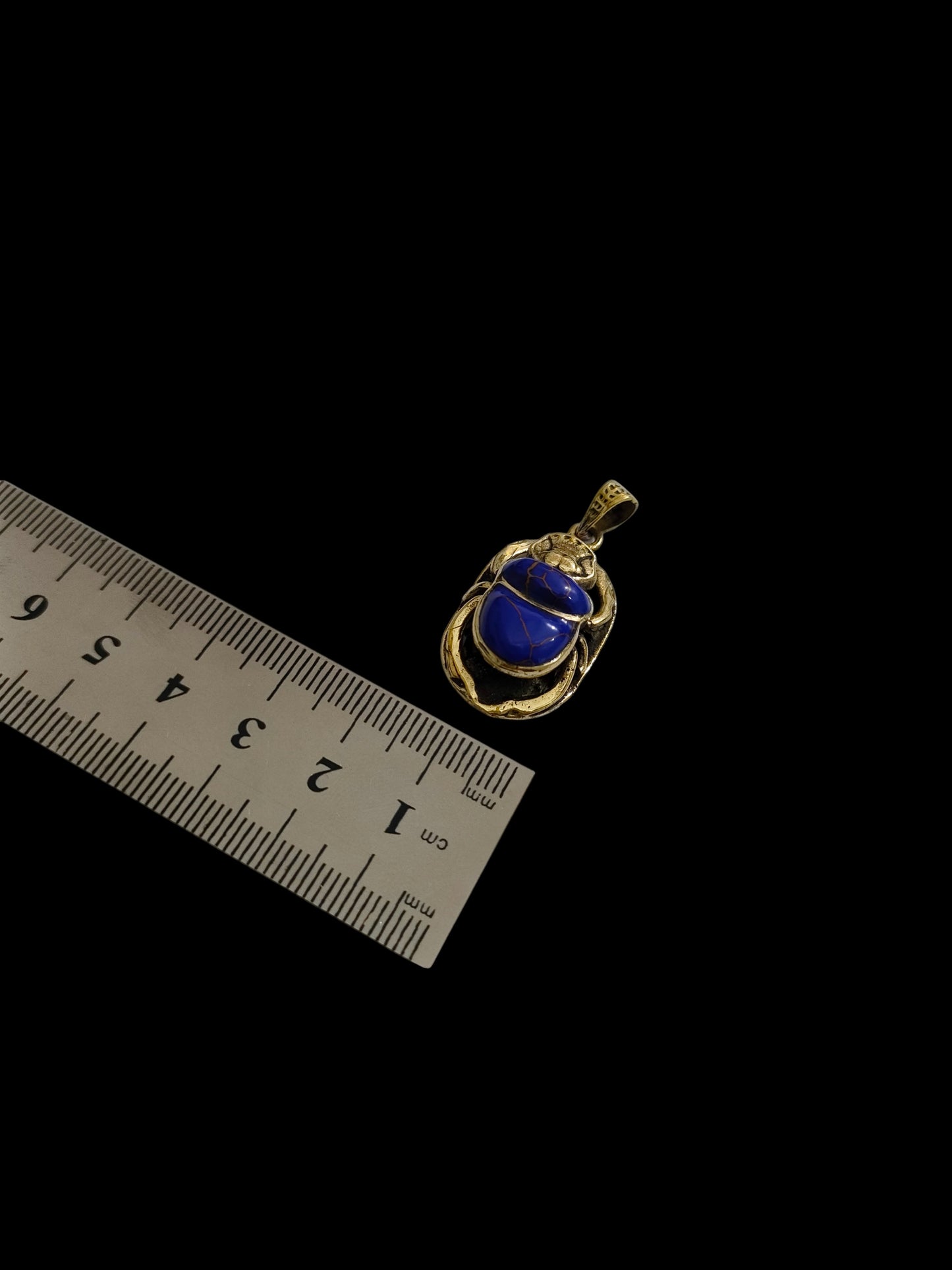 Gold Egyptian Scarab Lapis Lazuli Necklace, Handmade Talisman Divine Pendant