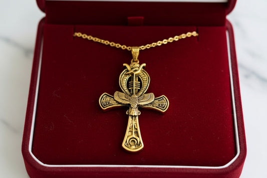 Gold Ankh Pendant, Egyptian Talisman Necklace
