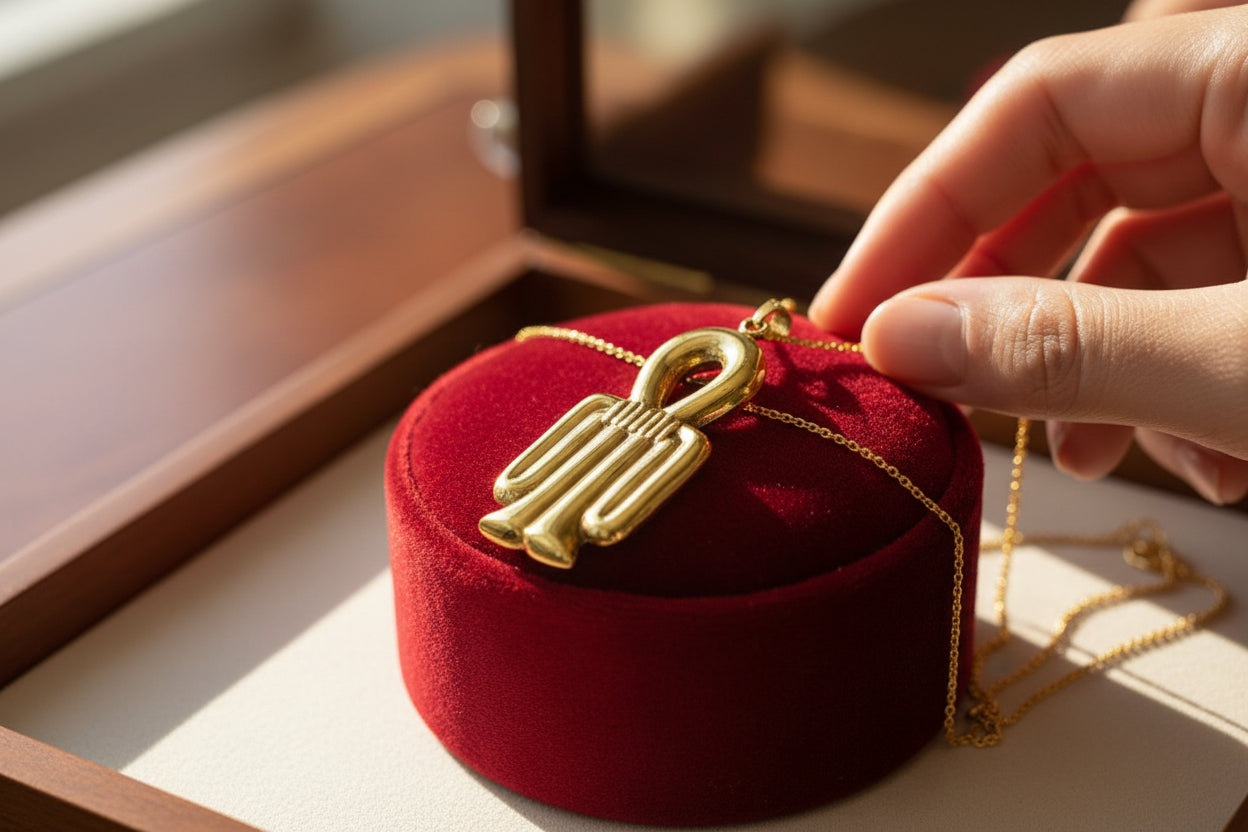 Gold Isis Tyet The Knot Pendant, Egyptian Talisman Divine Necklace