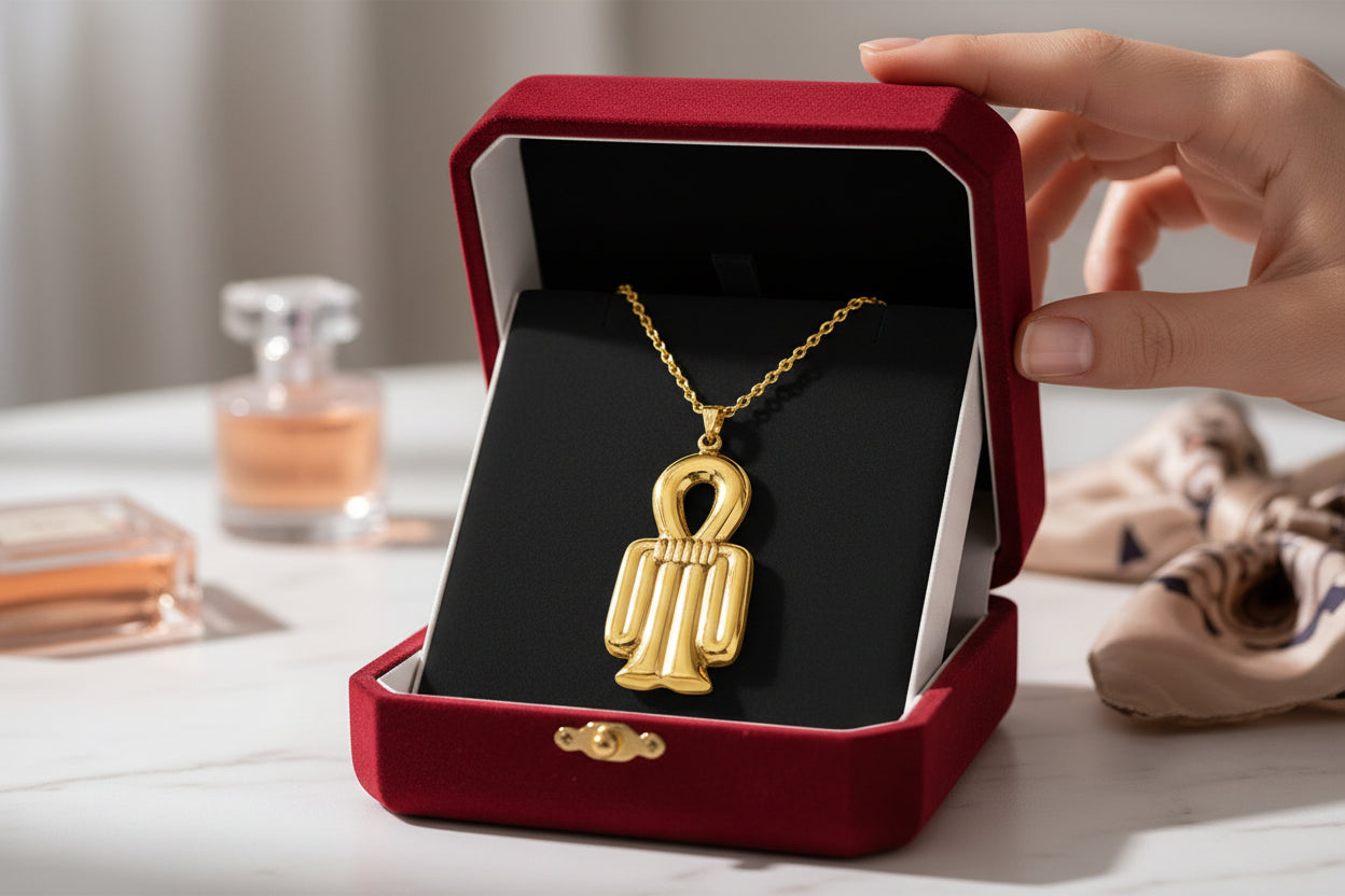 Gold Isis Tyet The Knot Pendant, Egyptian Talisman Divine Necklace