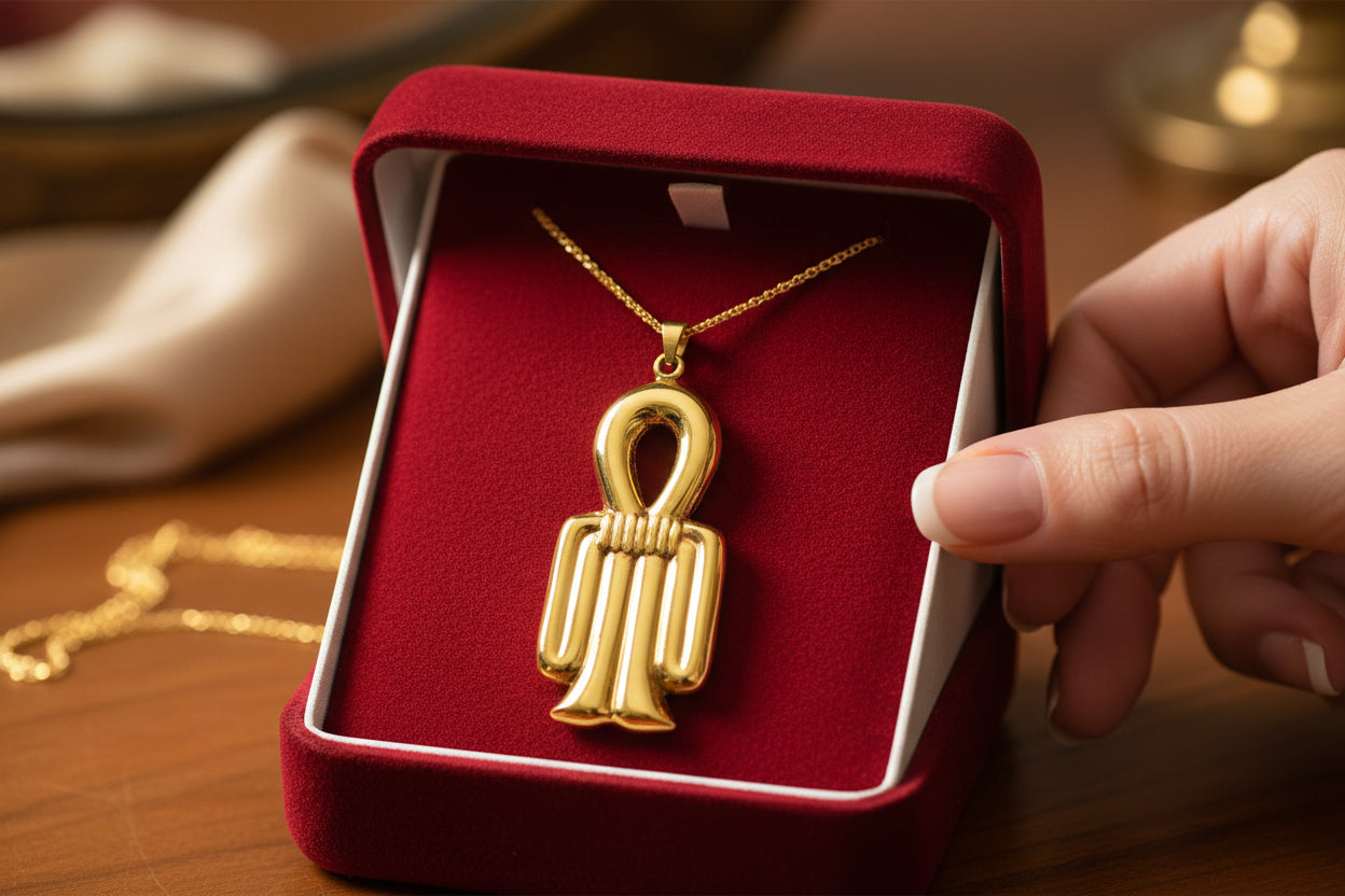 Gold Isis Tyet The Knot Pendant, Egyptian Talisman Divine Necklace