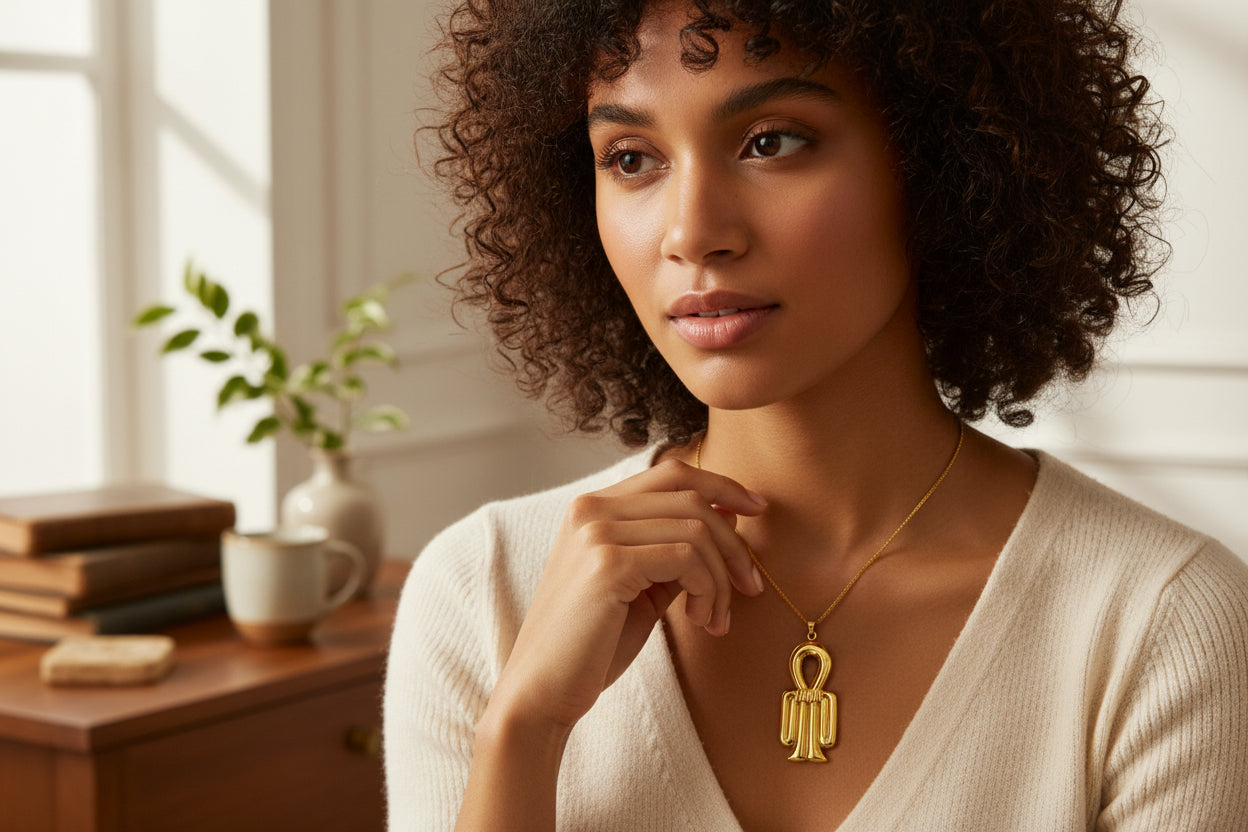 Gold Isis Tyet The Knot Pendant, Egyptian Talisman Divine Necklace