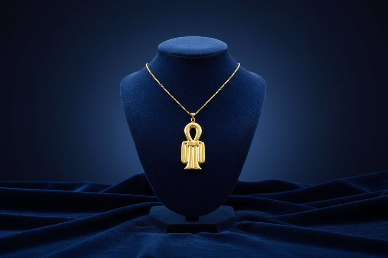 Gold Isis Tyet The Knot Pendant, Egyptian Talisman Divine Necklace