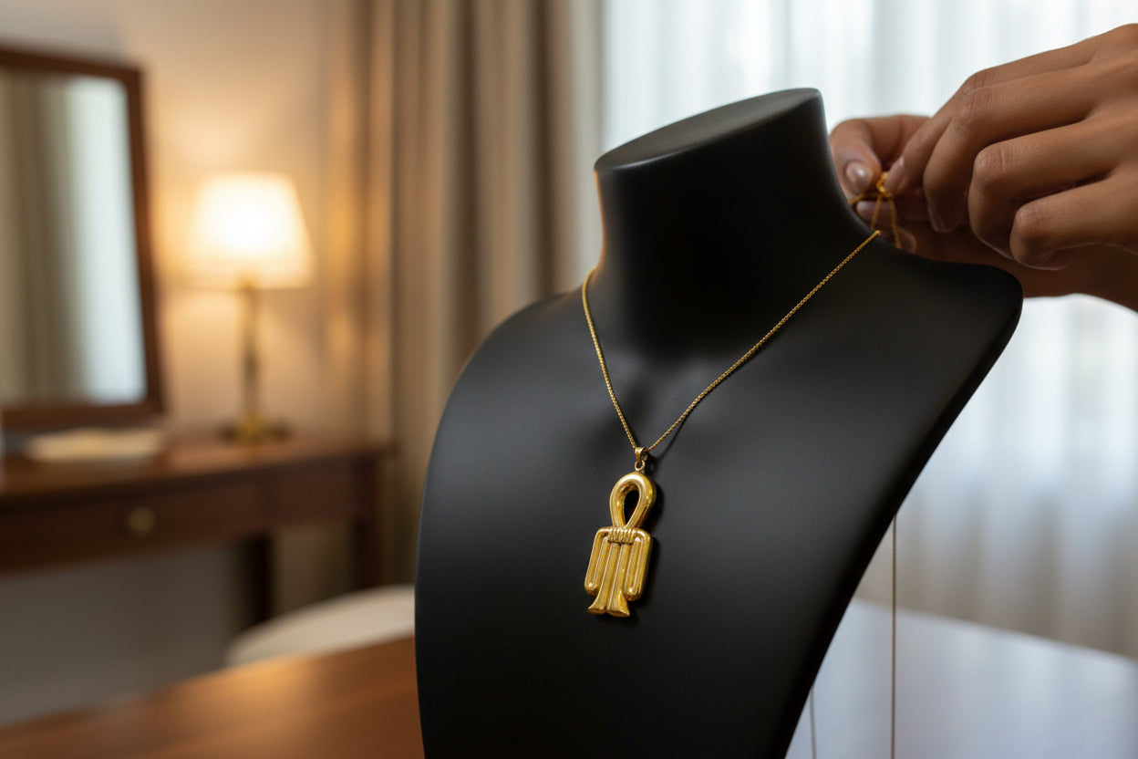 Gold Isis Tyet The Knot Pendant, Egyptian Talisman Divine Necklace
