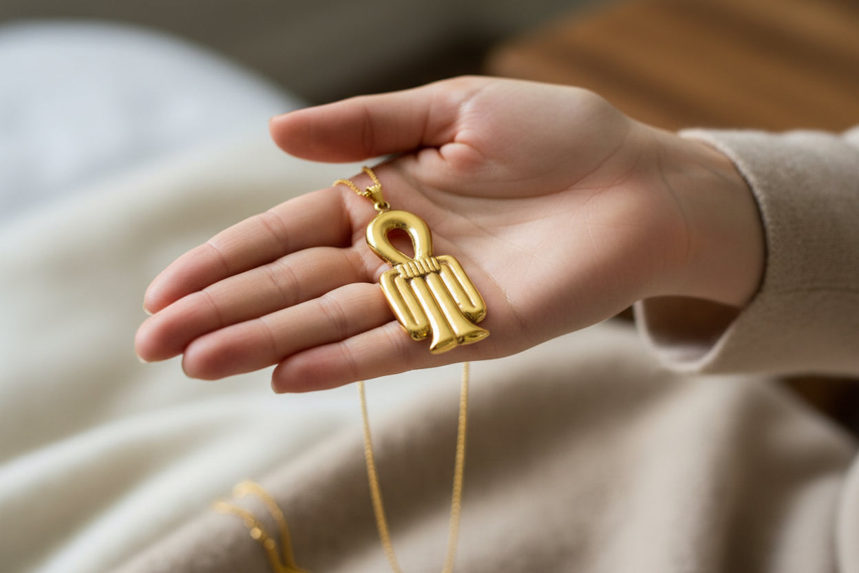 Gold Isis Tyet The Knot Pendant, Egyptian Talisman Divine Necklace