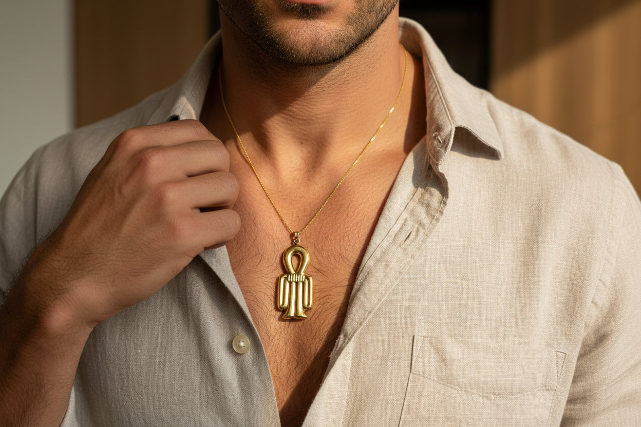 Gold Isis Tyet The Knot Pendant, Egyptian Talisman Divine Necklace