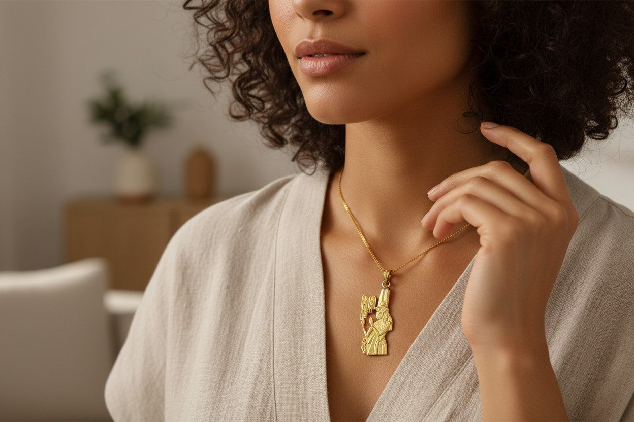 Gold Goddess Isis Necklace, Ancient Egyptian Jewelry, Divine Feminine Pendant, Sacred Egyptian Queen Gift for Her, Isis Amulet Necklace