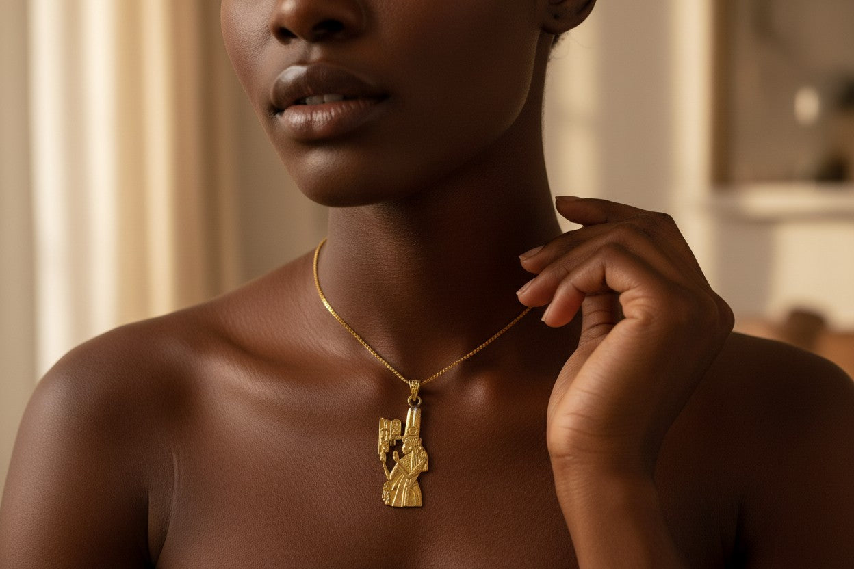 Gold Goddess Isis Necklace, Ancient Egyptian Jewelry, Divine Feminine Pendant, Sacred Egyptian Queen Gift for Her, Isis Amulet Necklace
