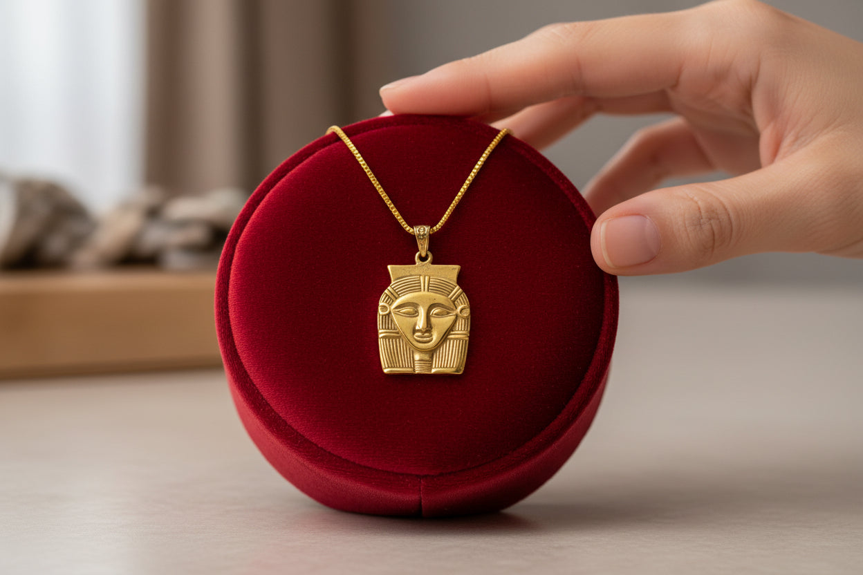 Gold Goddess Hathor Pendant, Large Egyptian Goddess Necklace