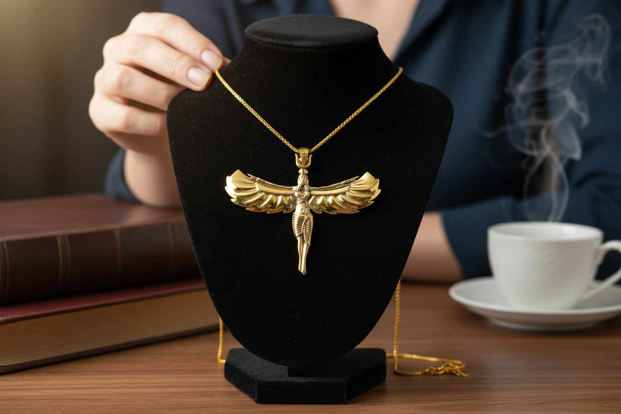 Gold Goddess Isis Pendant, Egyptian Divine Minimalist Necklace Gift
