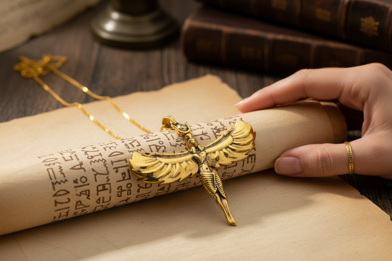 Gold Goddess Isis Pendant, Egyptian Divine Minimalist Necklace Gift
