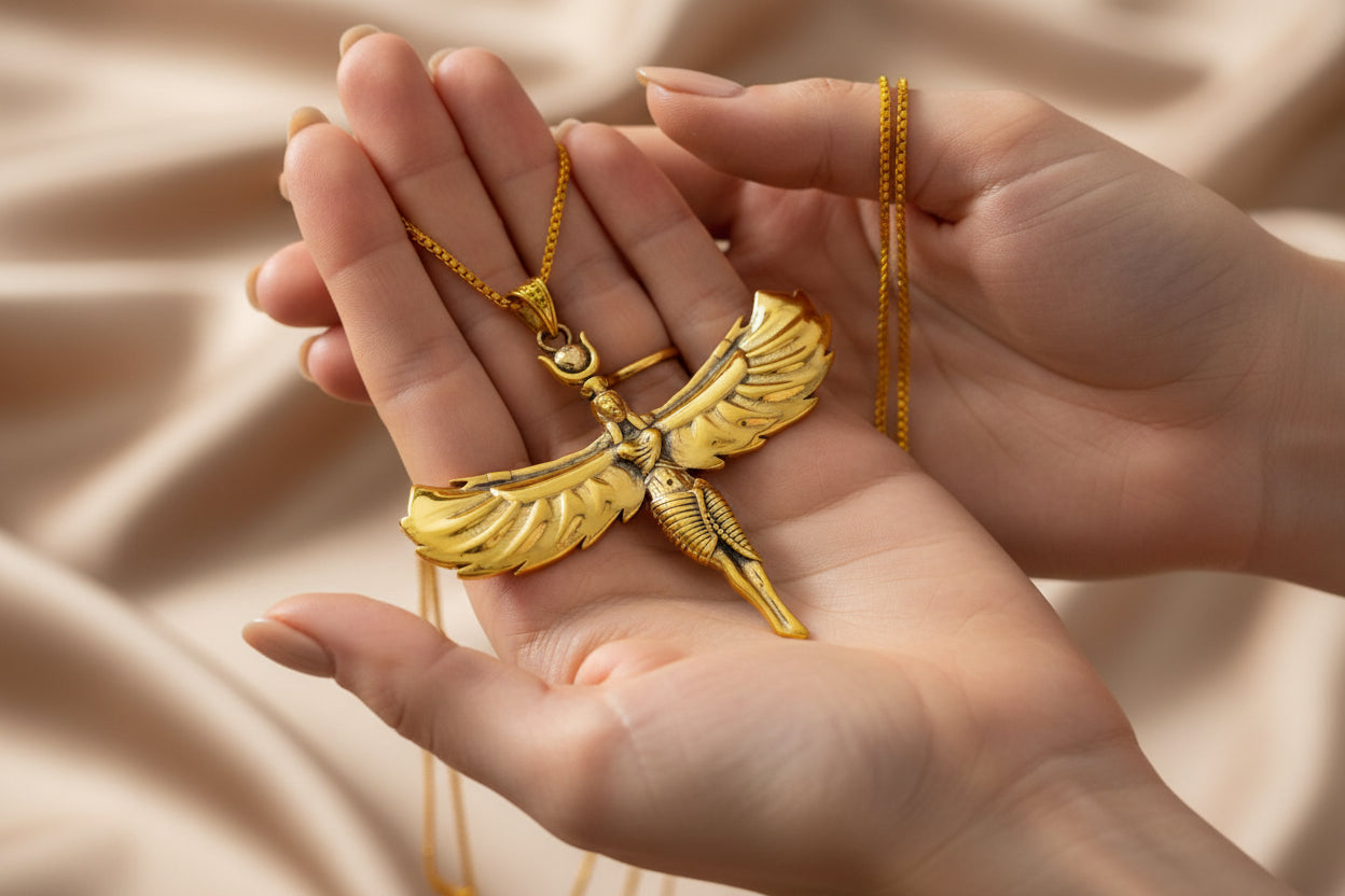 Gold Goddess Isis Pendant, Egyptian Divine Minimalist Necklace Gift