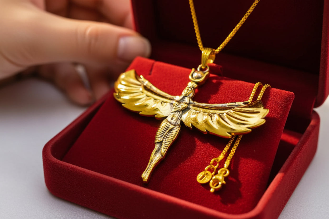 Gold Goddess Isis Pendant, Egyptian Divine Minimalist Necklace Gift