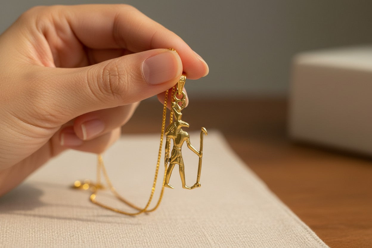 Gold God Seth Necklace, Egyptian Jewelry, Ancient Egypt Pendant, Protection Amulet, Mythology Gift, Gold Talisman Necklace, Gift for Him