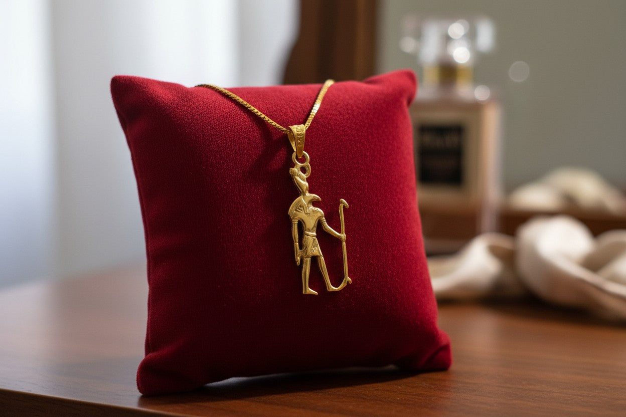Gold God Seth Necklace, Egyptian Jewelry, Ancient Egypt Pendant, Protection Amulet, Mythology Gift, Gold Talisman Necklace, Gift for Him