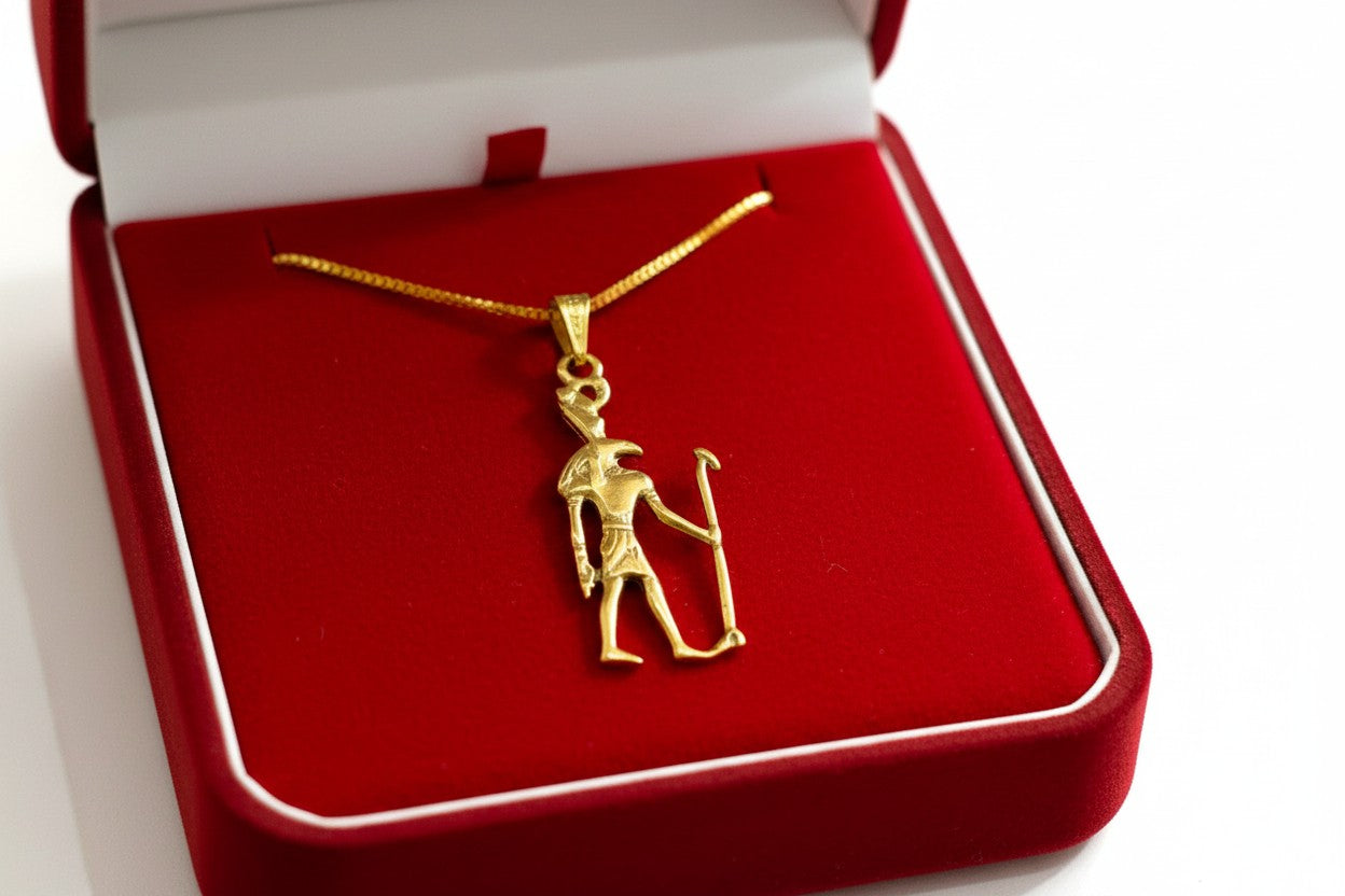 Gold God Seth Necklace, Egyptian Jewelry, Ancient Egypt Pendant, Protection Amulet, Mythology Gift, Gold Talisman Necklace, Gift for Him