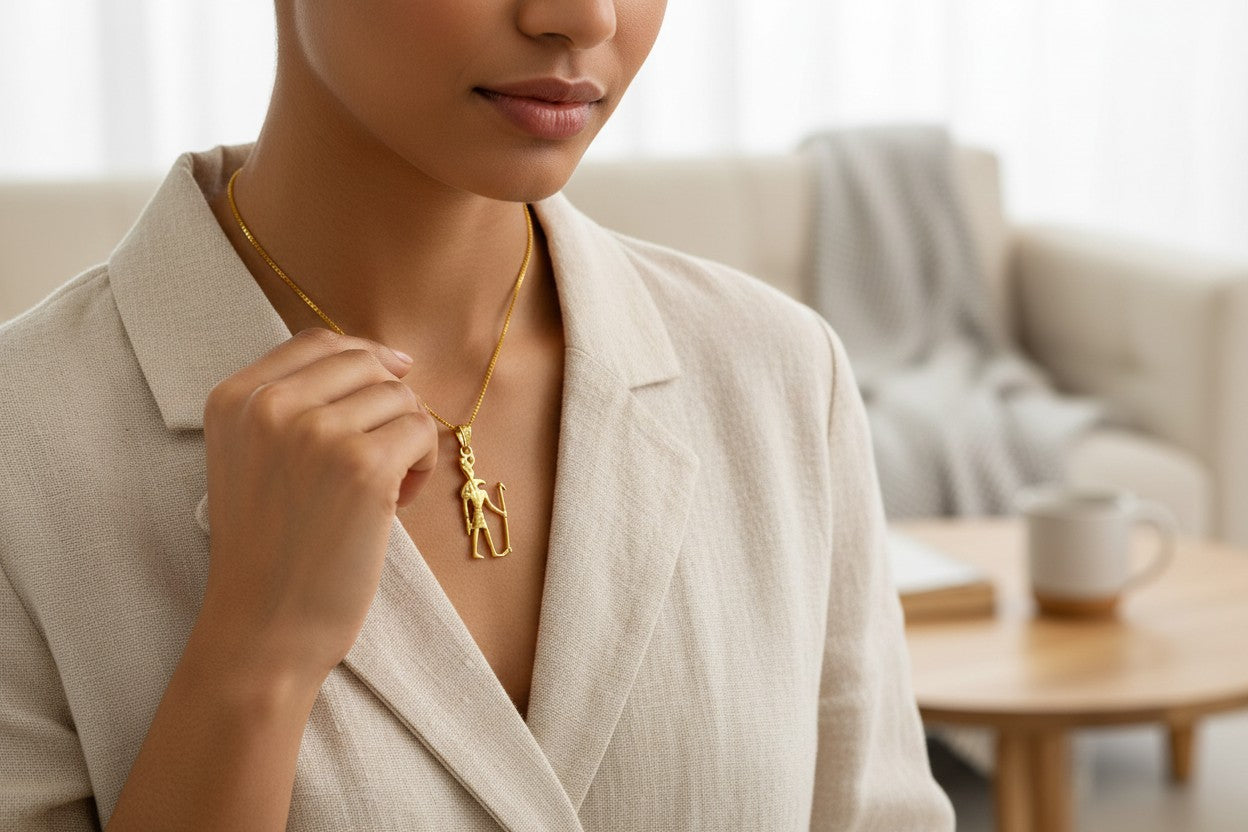 Gold God Seth Necklace, Egyptian Jewelry, Ancient Egypt Pendant, Protection Amulet, Mythology Gift, Gold Talisman Necklace, Gift for Him