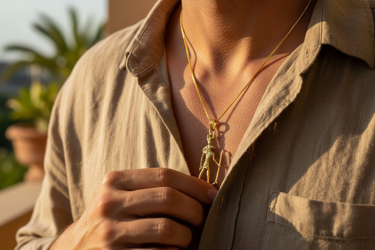 Gold God Seth Necklace, Egyptian Jewelry, Ancient Egypt Pendant, Protection Amulet, Mythology Gift, Gold Talisman Necklace, Gift for Him