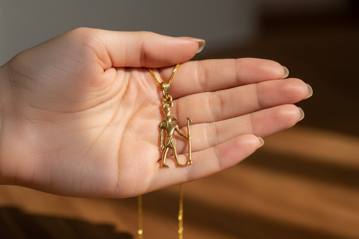 Gold God Seth Necklace, Egyptian Jewelry, Ancient Egypt Pendant, Protection Amulet, Mythology Gift, Gold Talisman Necklace, Gift for Him